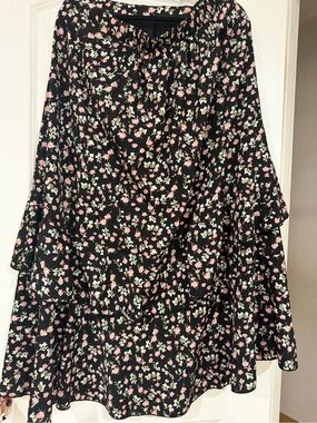 Women’s Black Floral Tiered Skirt with Pink & Cream Flowers